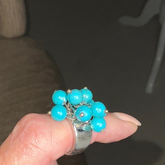 Cha Cha Silver-Tone and Faux Turquoise Ring Size 5 - Picture 8 of 12